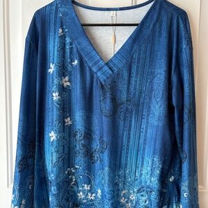 Women Boho Long Sleeve Top V Neck Size L NEW